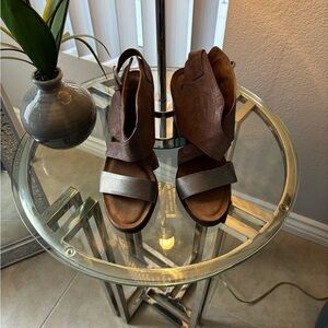 Sofft Brown and Silver Sandals with Wedge Heel